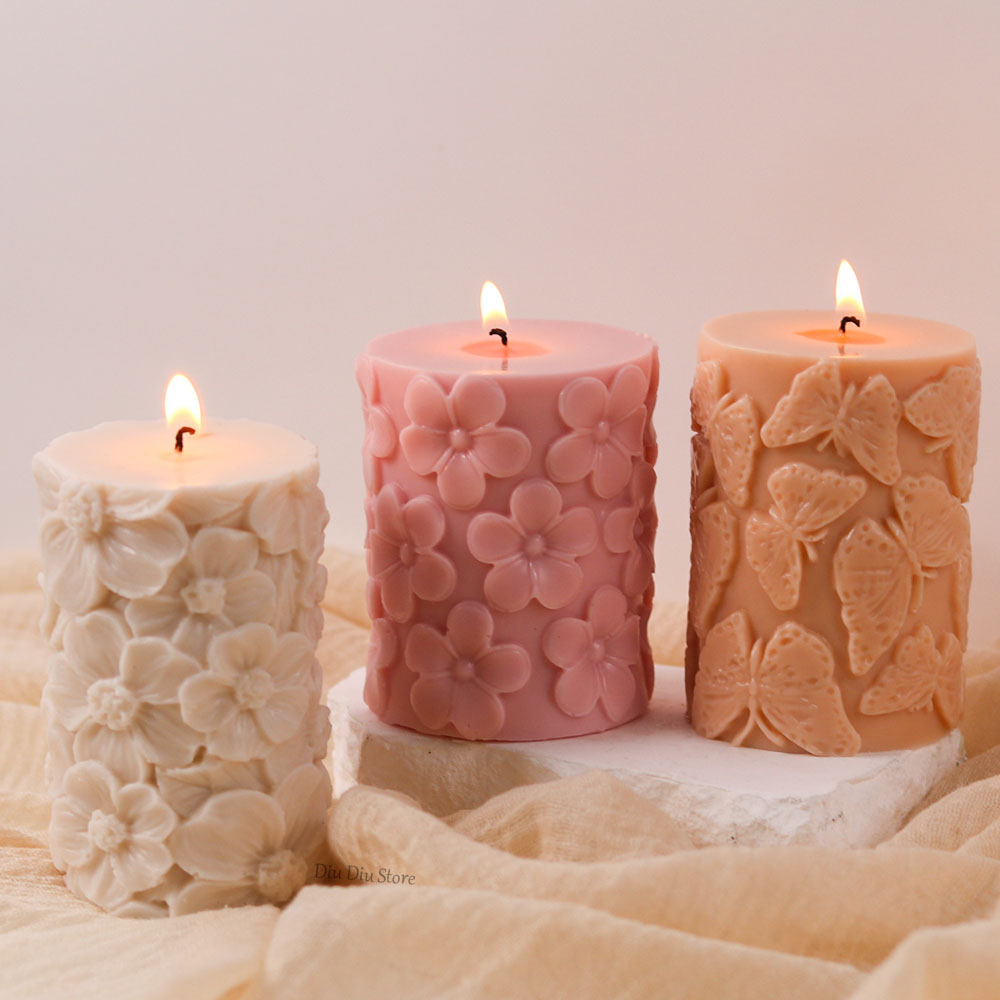 Soap Making Equipment For Beginners - Flower Butterfly Columnar Silicone Candle Mold